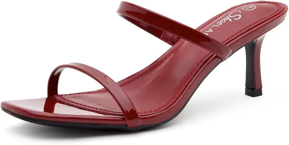Shoe Land Kitten Heels for Women – Square Open Toe 2-Strap Slip-On Heeled Sandals, Low Heel Dressy Sandals for Wedding, Party, Office and Date Night