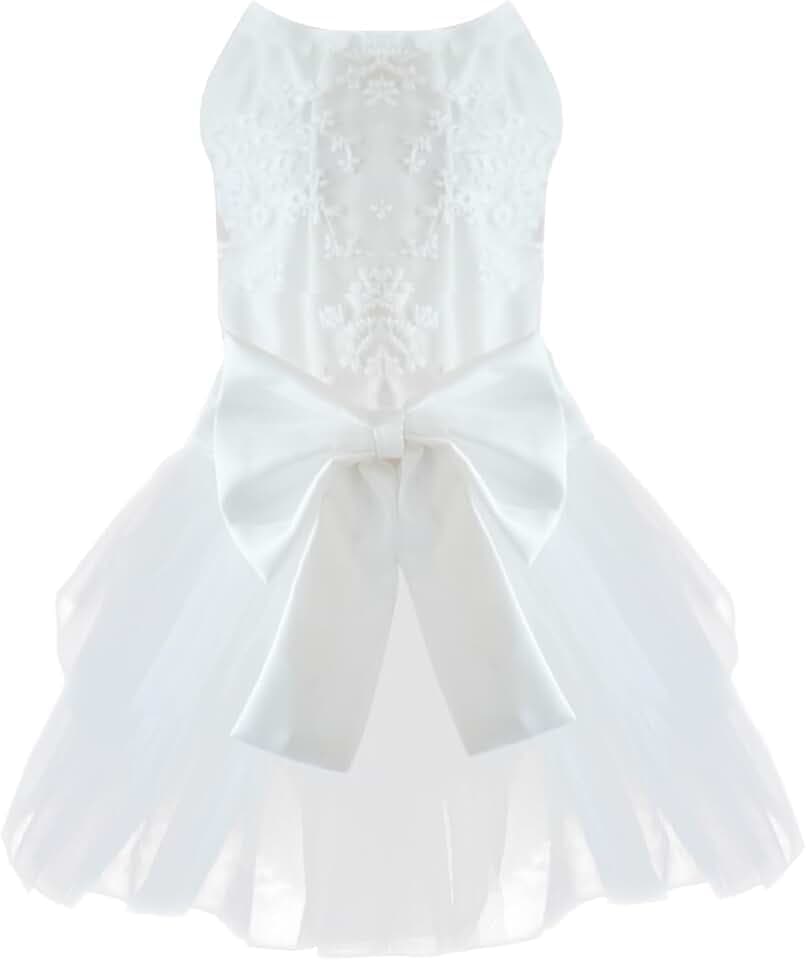 Hundekleid, Hochzeitskleid für Haustiere, Prinzessin, formeller Tutu-Rock mit Schleife, Welpengeburtstagsparty-Outfit, Bekleidung, Mädchen für kleine Hunde, Katzen (weiße Spitze, Größe XS (1,4–2,7 kg)