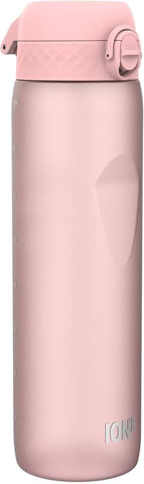 ION8 1 Liter Trinkflasche, 1000ml, Auslaufsicher, Einhandöffnung, Sichere Verriegelung, Spülmaschinenfest, BPA-frei, Tragegriff, Leicht zu Reinigen, Ideal für Sport und Fitnessstudio, Rosenquarz