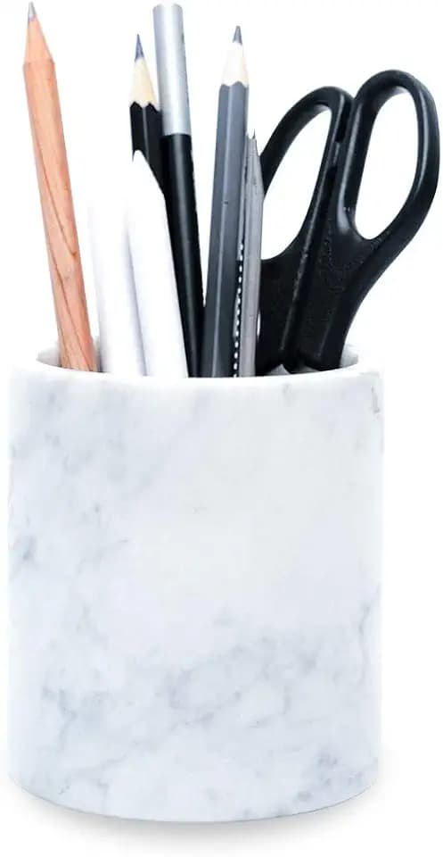 JIMEI Marmor-Stiftehalter für Schreibtisch, Make-up-Pinselbecher für Mädchen, Badezimmer-Becher, langlebiger Büro- und Heim-Organizer, Stifthalter (weiß)