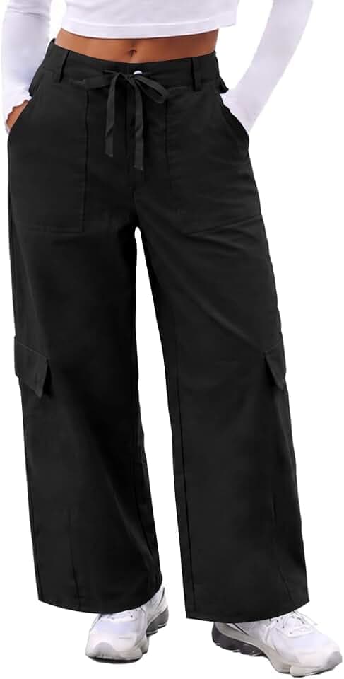 Aoysky Womens Wide Leg Baggy Cargo Pants Casual Trousers Y2k Streetwear