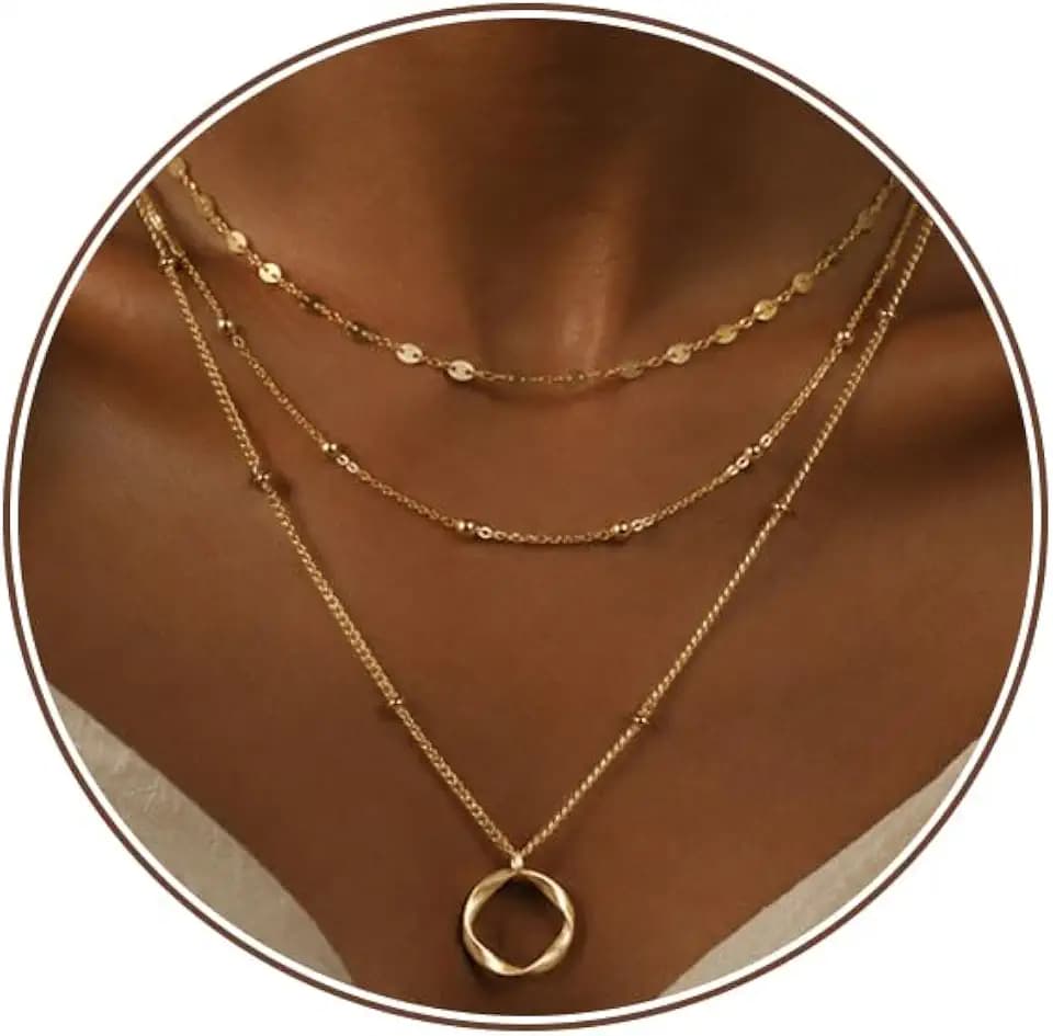 3 Pcs 14K Gold Plated Layered Necklaces for Women, Gold Necklace Stack