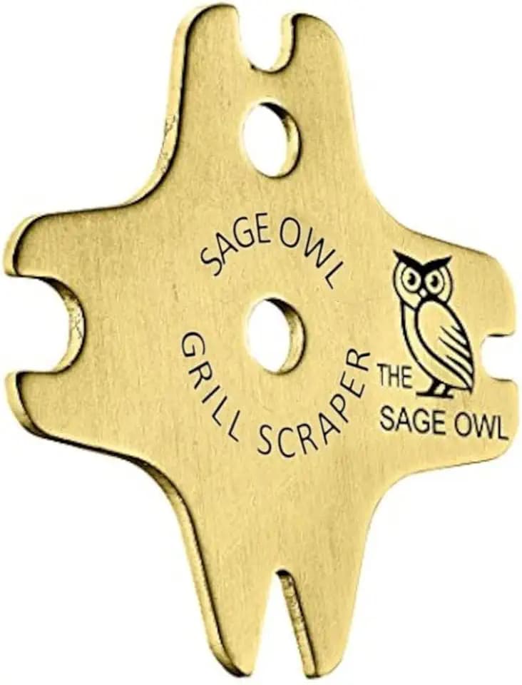 Sage Owl Bristle-Free Brass BBQ Grill Scraper – Safe Grill Cleaner for Outdoor Grills, Porcelain Grates, Smoker Accessories, Cooking Gadgets, and Barbecue Grilling Tools – Small Gifts for Dad