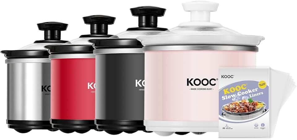KOOC 0.65 Qt Mini Slow Cooker with Free Liners Included, 20oz, Pink