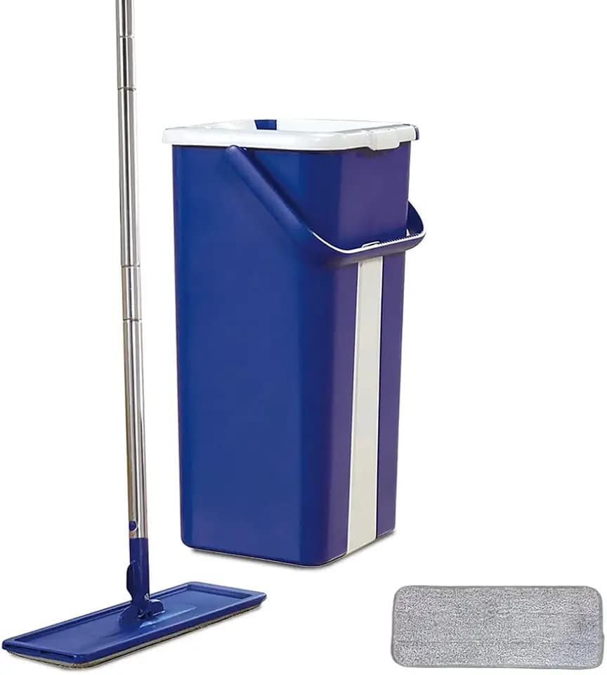 Livington Touchless Mop – Putzeimer mit Wischmop & Auswringfunktion, Bodenreiniger inkl. Mikrofaser Pad - Bodenwischer - Doppelkammer-Eimer-System