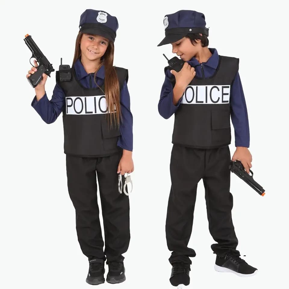 RUBIE'S Polizei-Kostüm für Kinder – Größe 5 – 7 Jahre – sehr komplettes Kostüm mit Hemd, Hose, Brustpanzer, Mütze, Handschellen, Pistole, Walkie-Talkie – für Karneval, Geburtstag