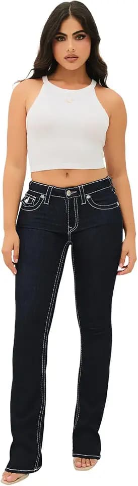 True Religion Women's Becca Mid Rise Bootcut Big T Jean
