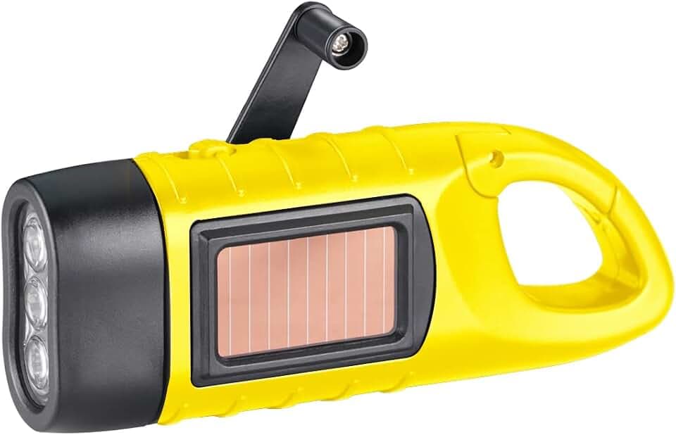 Handkurbel Wiederaufladbare Taschenlampe Notfall Solar Lampe Taschenlampe Dynamo Taschenlampe Tragbar Camping Lampen Notlicht im Freien mit Karabinerhaken zum Aufhänge [Energieklasse A+++]