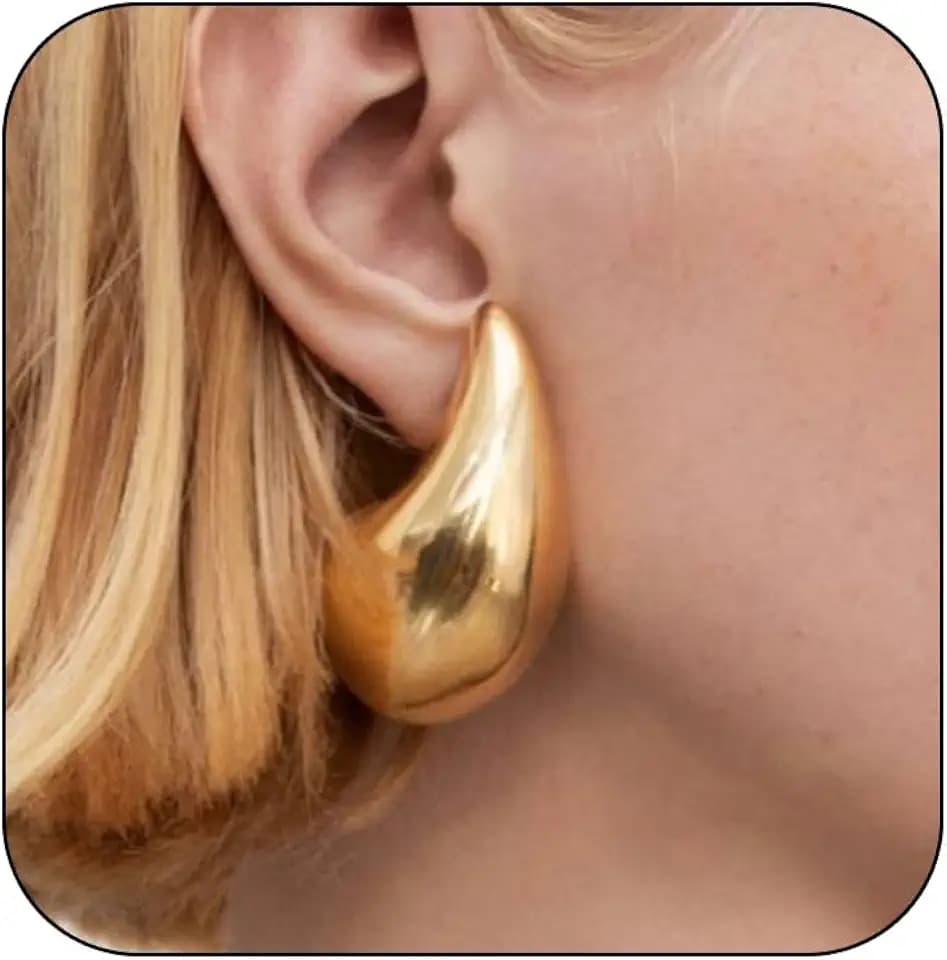 LOUMILEO Chunky Gold Hoop Earrings Waterdrop Teardrop Lightweight for Women