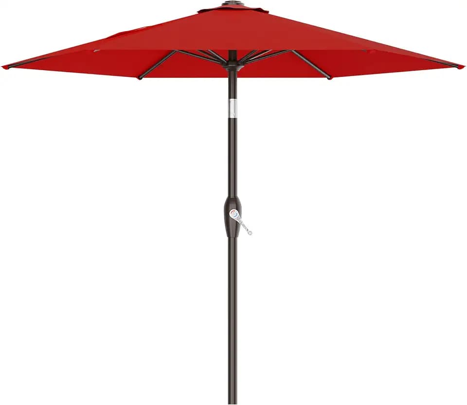 AreShark 7.5FT Patio Umbrella Table Market Umbrella w/Tilt and Crank Heavy-Duty Round Outdoor Umbrellas for Garden, Deck, Backyard,and Pool, Red