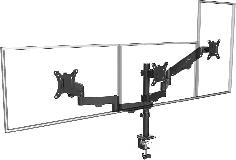 Maclean MC-137 Halterung Für 3 Monitore 17-27'' Mit Gasfedern, Höhenverstellbar, Schwenkbar, Neigbar, Robuste Stahlkonstruktion, VESA 75x75, 100x100, Kabelmanagement, Schwarz