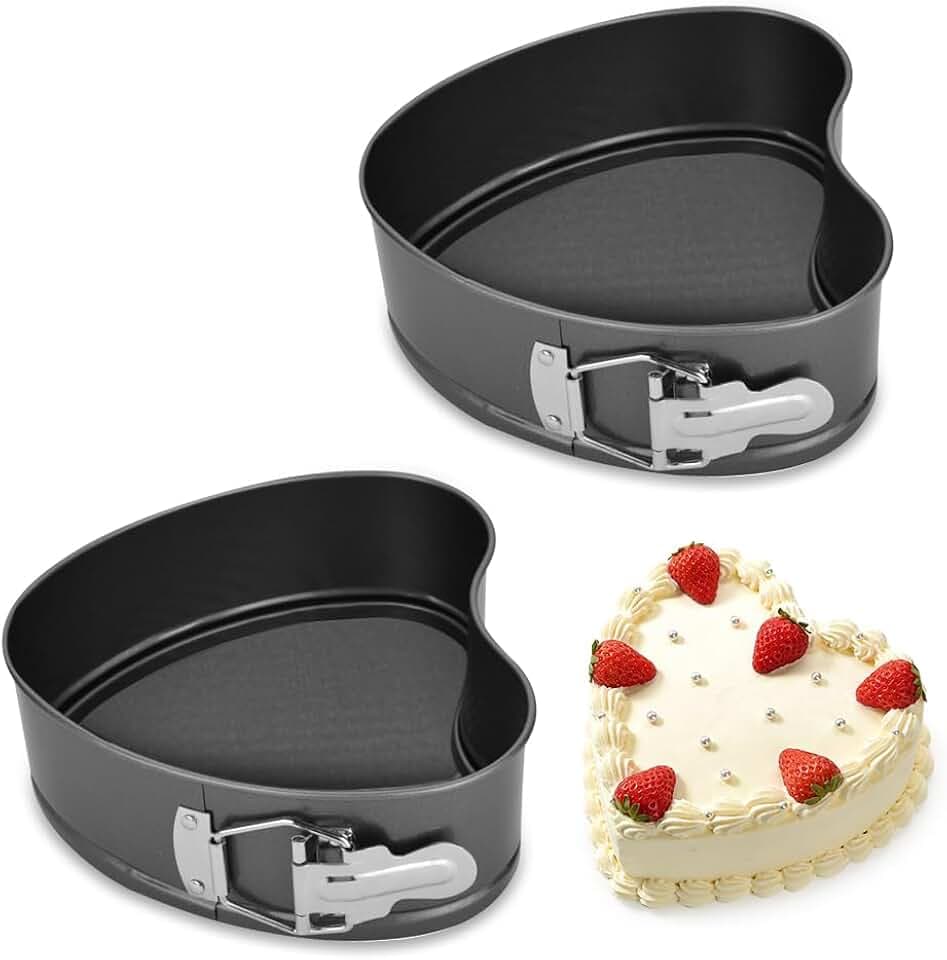 2 Stück Backform Herz 15CM, Kuchenform Springform mit Antihaftbeschichtung, Herzbackform Kuchenform mit Flachboden, Kleine Tarteform Kuchenbackformen mit Flachboden für Kuchen Backen, Schwarz