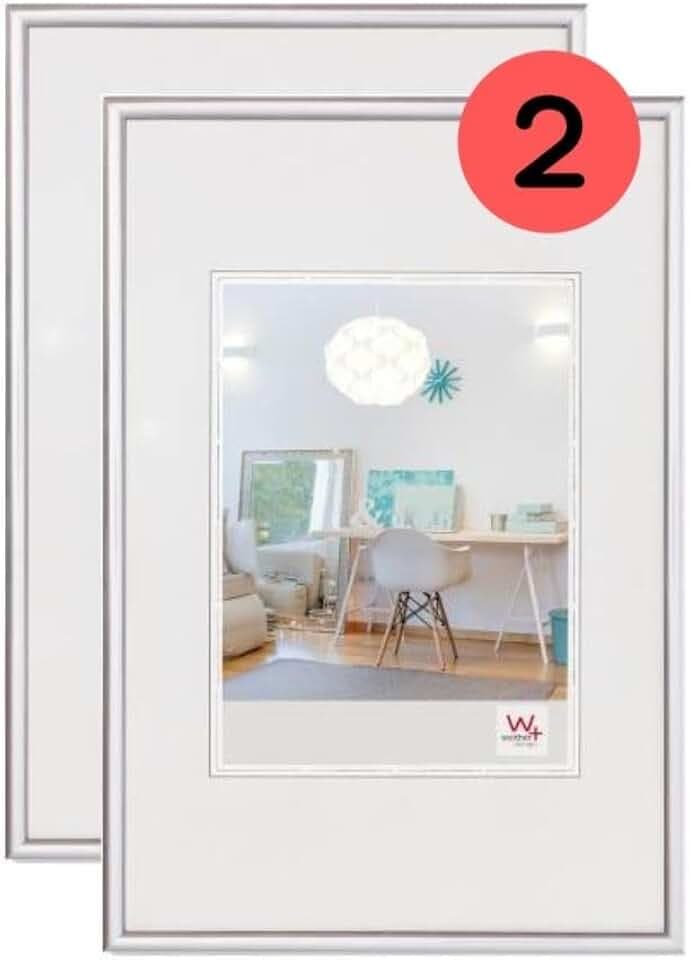 walther design Bilderrahmen silber 40 x 50 cm Doppelpack, New Lifestyle Kunststoffrahmen KV050SD