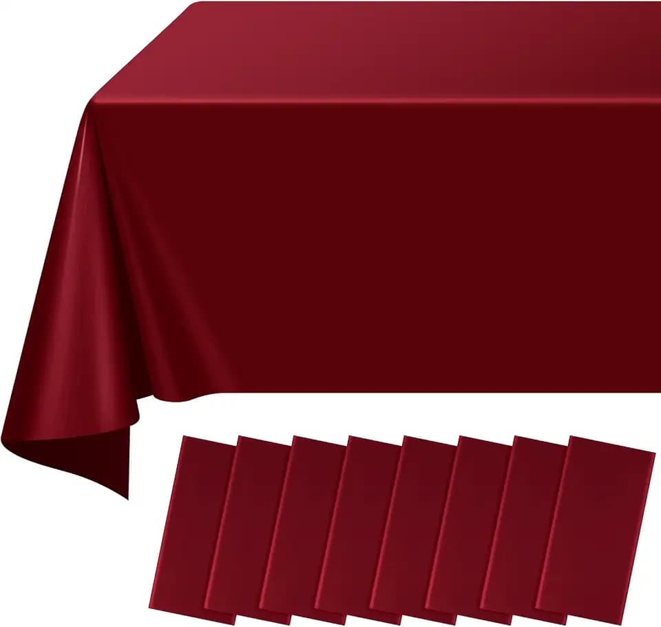 8 Pack Maroon Plastic Tablecloth for Rectangle Tables, Premium Decorative Burgundy Disposable Table Cloths for Parties, Rectangle Party Table Cover for Birthday Anniversary Graduation, 54x108 Inch