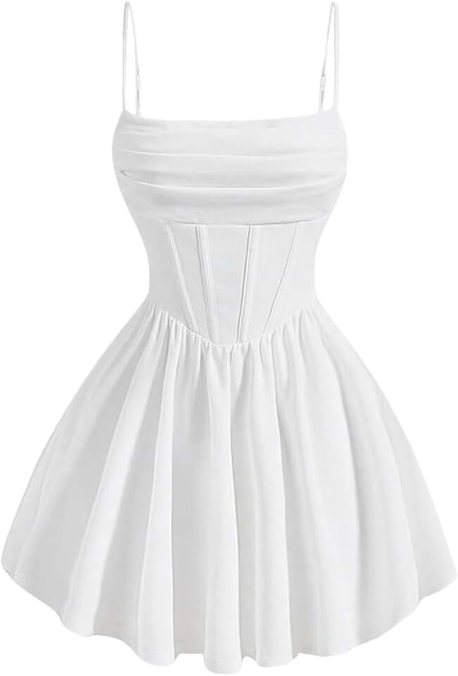 SHENHE Women's Ruched Corset Dress Spaghetti Strap Flowy Mini Cami Dress