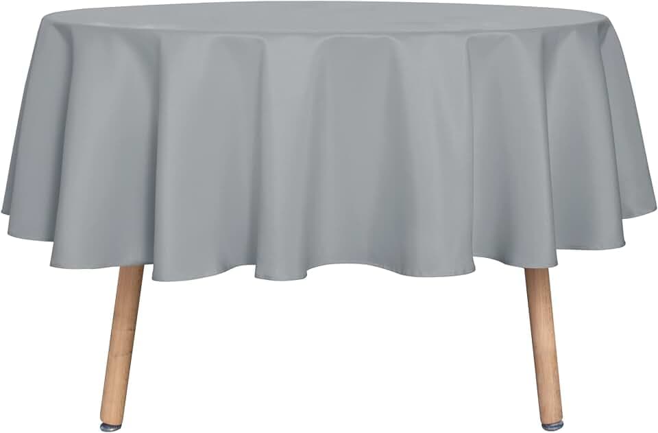 sancua Round Tablecloth 70 Inch Fits 20-58 Inch Tables, Silver Grey