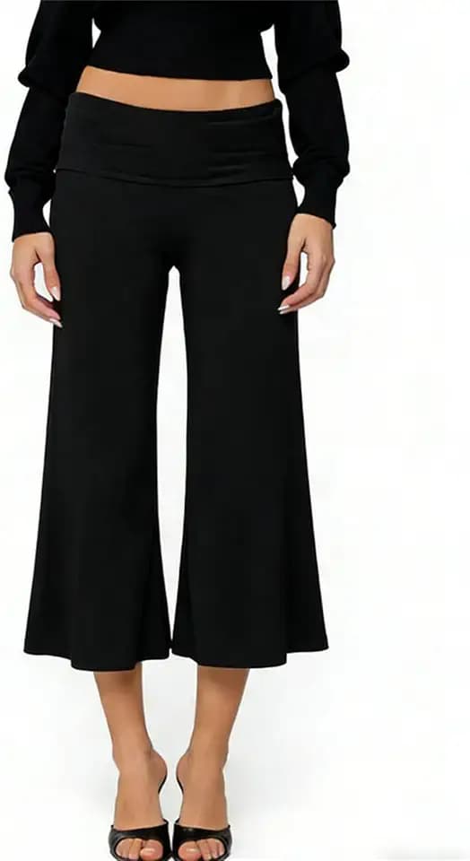 Yuemengxuan Women Fold Over Wide Leg Capri Pants Low Rise Gaucho Pants