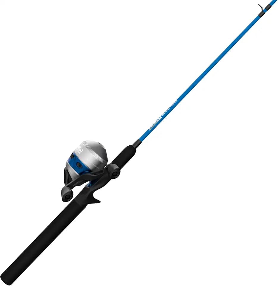 Zebco Salt Fisher 33 Spincast Reel and Fishing Rod Combo, 6-Foot 6-Inch 2-Piece Medium-Heavy Power, Moderate-Fast Action Fiberglass Rod, Interchangeable Retrieve, 12-Pound Line, Blue/Silver