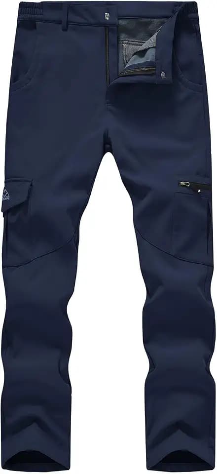 Rdruko Wasserdichte Herren-Winter-Thermo-Wanderhose, Fleece-gefüttert, Outdoor-Wanderhose, warme Softshell-Ski-Arbeitshose mit mehreren Taschen