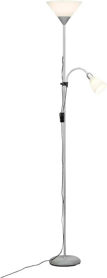 Brilliant Lampe Spari Deckenfluter Lesearm silber/weiß | 1x A60, E27, 60W, geeignet für Normallampen (nicht enthalten) | Mit Schnurzwischenschalter