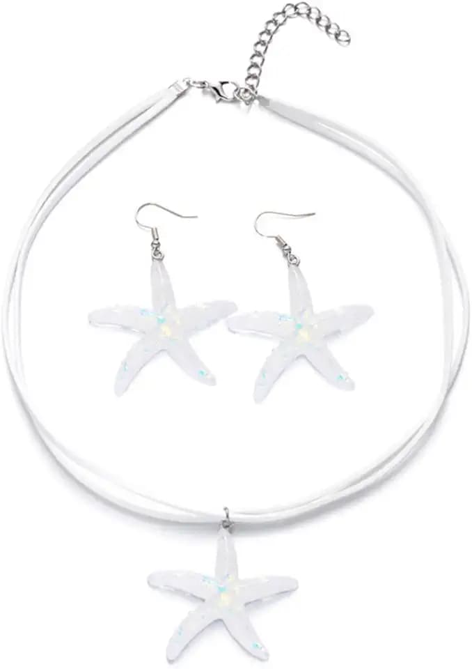 Boho Starfish Necklace Earrings Set for Women Summer Starfish Pendant Statement Jewelry Set Tropical Sea Shell Layered Necklace Set Beach Party Vacation Accessories