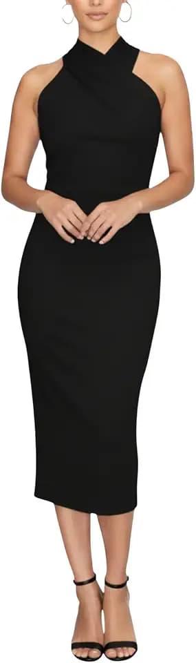 RACHEL Rachel Roy Womens Harland Elegant Sleeveless Halter Bodycon Midi Cocktail Party Dress