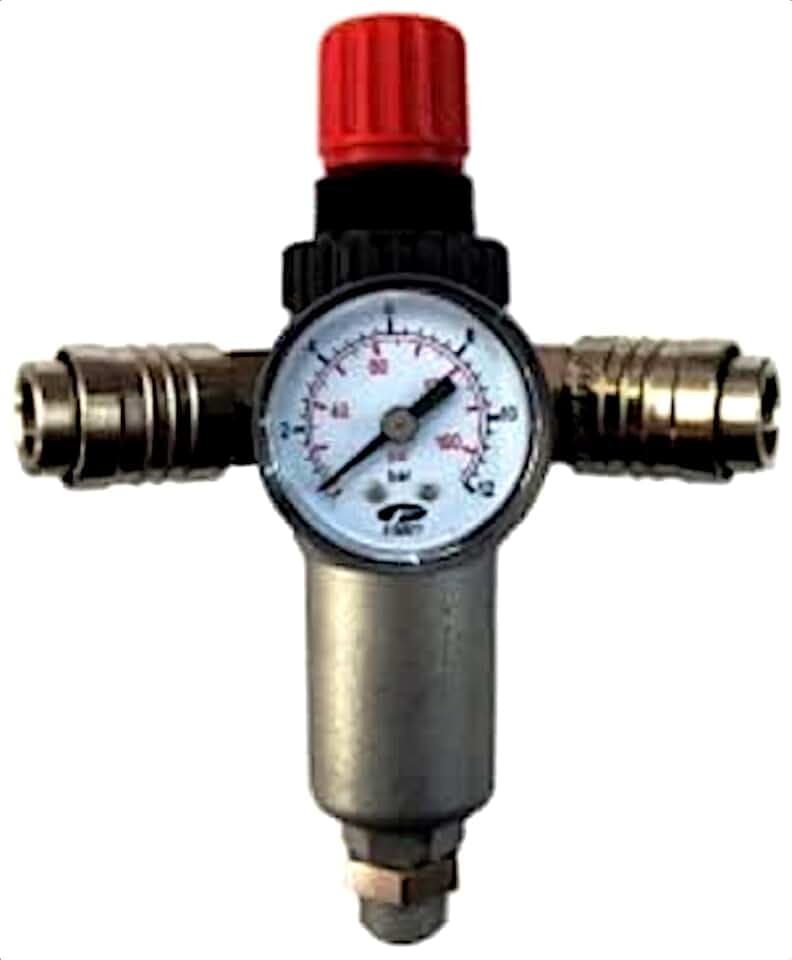 FIAC Druckluftregler mit Manometer, Filter, 2xUniversal Anschluss, 3/8" M Anschluss, Press. Max 12 bar, Fördermenge 180 l/min. Ideal für Montage auf Kompressortank
