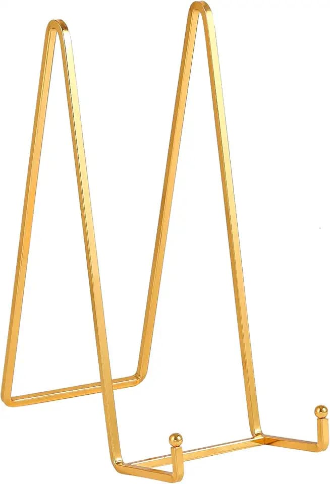 Staffelei Aufsteller Teller Ständer Metall - Tellerständer Groß - Deko Tellerhalter - Dekoteller Halterung - Eisen Staffelei fuer Buch | Foto | Bilderrahmen | Gedenktafel - Gold - 2 Stück - 25.6 cm