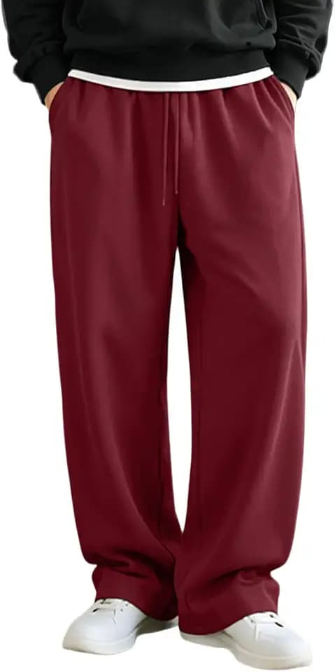 Men's Baggy Fleece Sweatpants Wide Leg Elastic Waist Athletic Joggers Loose Lounge Pants with Pockets