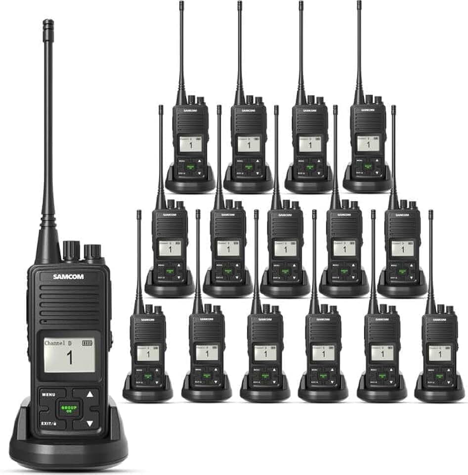 SAMCOM FPCN10A Two Way Radio 3000mAh High Capacity Long Last UHF Walkie Talkies Heavy-Duty with Group Call Earpiece Charger Base for Job Site School Church Business Commercial Outdoor(16 Packs)