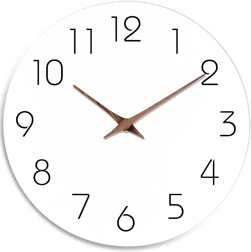 Mosewa Wanduhr, 20,3 cm, weiß, leise, Nicht tickende Wanduhren, batteriebetrieben, einfache minimalistische Holzuhr, dekorativ für Küche, Zuhause, Schlafzimmer, Wohnzimmer, Büro