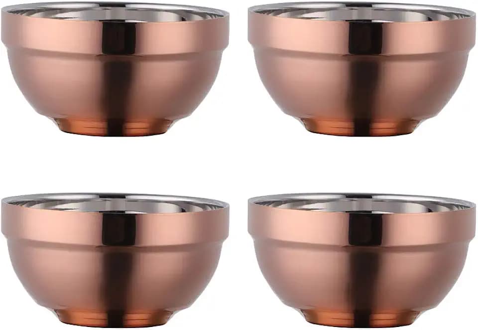 Do Buy Müslischale aus Edelstahl 500ml roségold Suppenschalen 4er set Reisschüssel Groß Nudelschale Dessertschalen breit 13 cm(5,1 inch) Metall Ramen Schüsseln Doppelschicht Anti-heiße