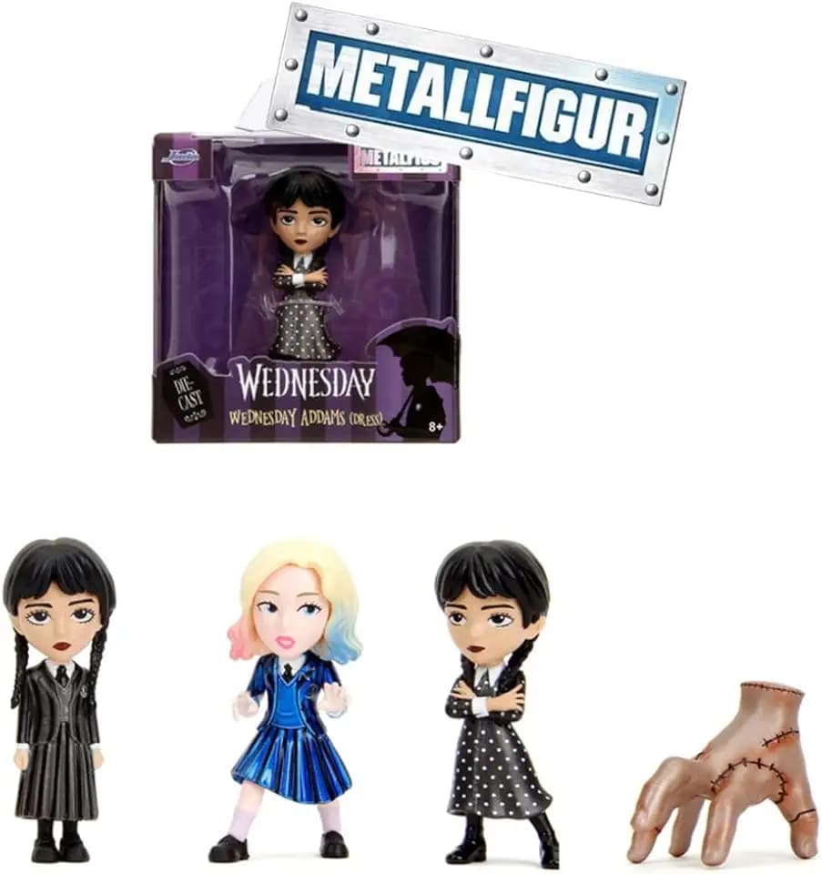 Jada Toys Wednesday Figur - 1 von 4 Sammelfiguren aus Metall (2 Wednesday Addams Varianten, Thing oder Enid) für Fans und Sammler ab 8 Jahren, zufällige Auswahl, 6,5 cm - 1 Stück - Sortiert