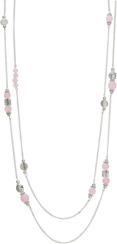 BULINLIN Layered Silver Long Necklace for Women Turquoise Stone Beaded Strand Sweater Chain Necklaces Fashion Costume Jewelry Gifts for Mom