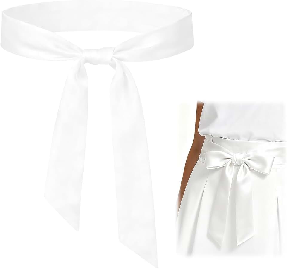 VOSSOT Satin Gürtel Damen Weiß 195cm,Eleganter Schmaler Satinschal als Taillengürtel, Haarband oder Taschenband,Vielseitiges Accessoire für Alltag, Büro und Party