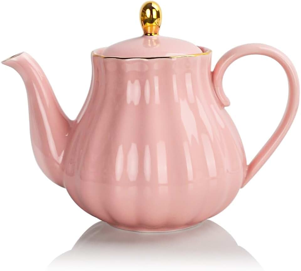 Sweejar Home Porzellan-Teekanne mit Teesieb und Deckel, Teegeschirr mit Filter, 890 ml, für Tee, Kaffee, Milch, Frauen, Büro, Zuhause, Geschenk (Kürbisform, Pink1)