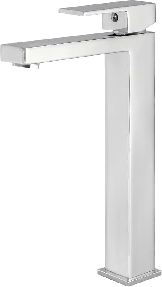 VALAZ Wasserhahn Bad Hoch Verchromte | Einhebelmischer Waschbecken, Kaltwasseröffnung, Warm und Kaltwassermischer, Wassersparer | Schnelle Installation | Brass, Stainless, Quadratisch, Muga-Serie