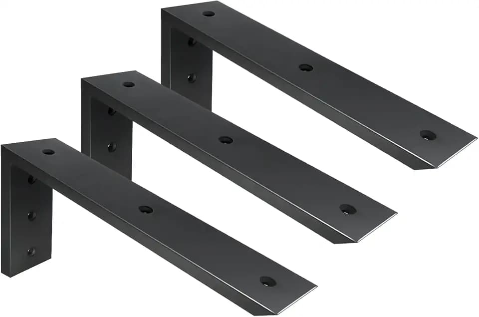 WINKER Countertop Support Bracket 3 Pack Heavy Duty 1/2" Thick Hidden L Shelf Bracket 12" x 6" x 2.5" Metal Corbels for Quartz/Granite/Wood/Concrete/Laminate Countertops, Black