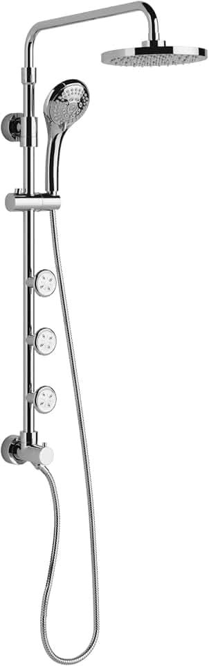 Lanikai Rain Shower Head with Handheld Spray Combo - 1028-CH-1.8GPM, Polished Chrome - 8" Rain Showerhead with Handheld Sprayer, 3 Spray Jets, 5-Function Rainfall Shower Head with Hose, 1.8 GPM