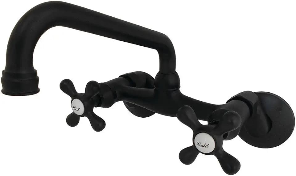 Kingston KS213MB Two-Handle Wall Mount Bridge Kitchen Faucet, Matte Black
