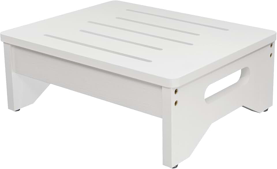 White Bamboo Small Step Stool for Bed, Wooden Step Stools for Adults, Kids