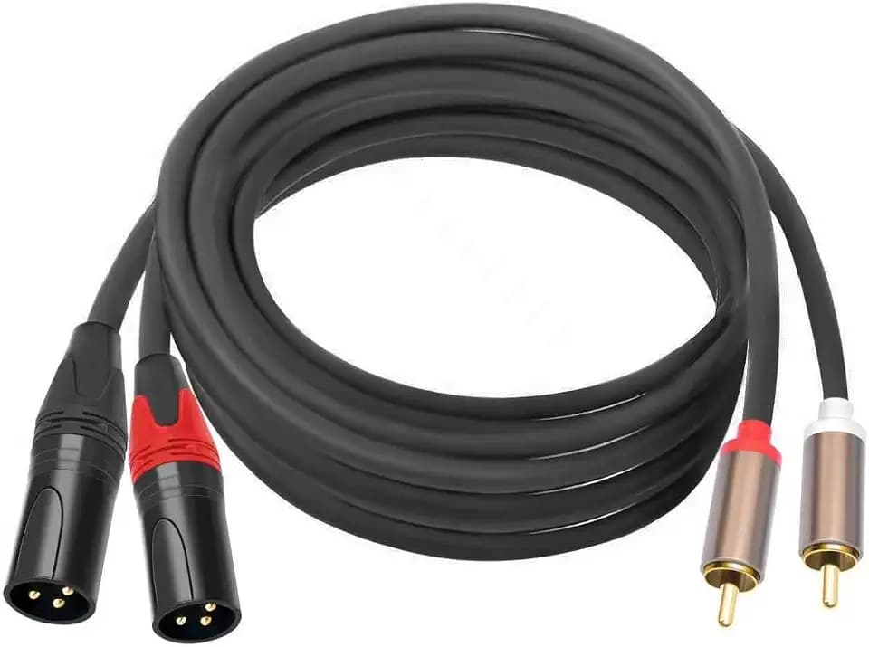 RCA to XLR HiFi Audio Cable 5 Feet, 2 RCA Male to 2 XLR Male, Black with Red/Black Tail, 4N OFC Wire and Gold-Plated Conductors for Amplifier, Mixer, Microphone