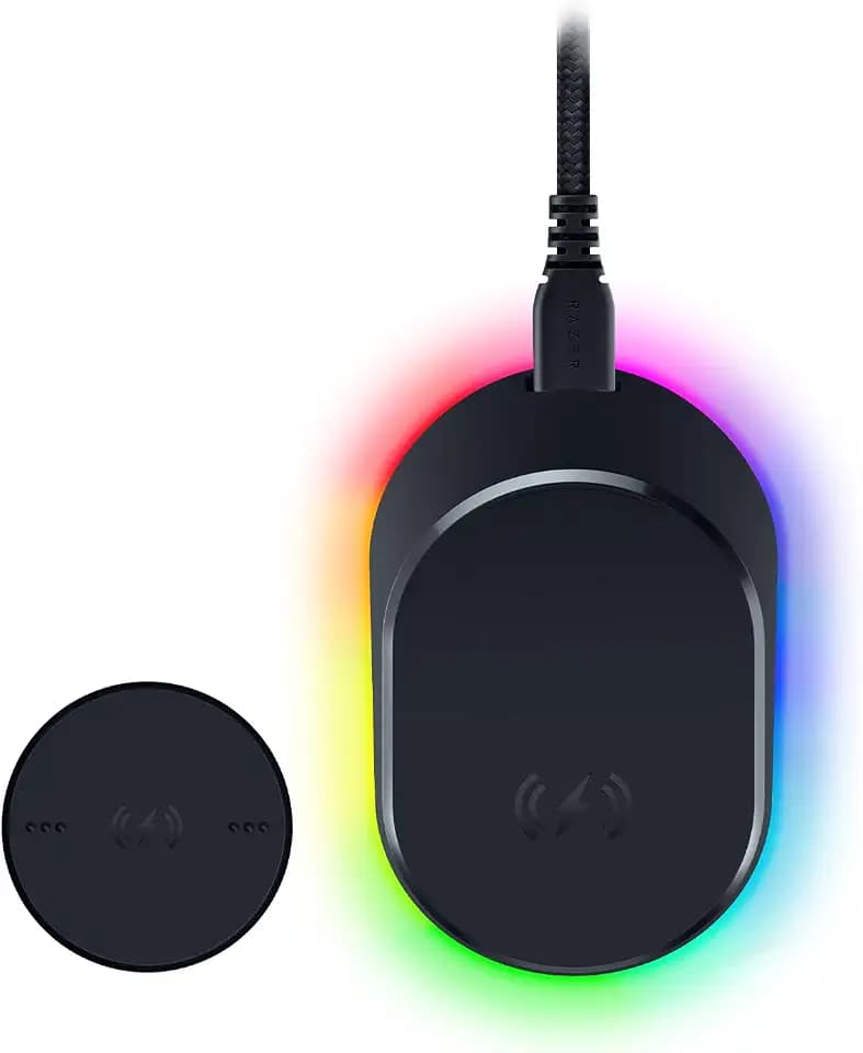 Razer Mouse Dock Pro & Charging Puck - Magnetische drahtlose Ladestation & Akku (Hyperspeed 4K Hz, 8 RGB Chroma Beleuchtung & Modul für kompatible Mäuse) Schwarz