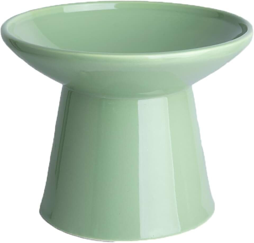 Ceramic Elevated Cat Food Bowls,6.2" Wide,1-Pack,Green