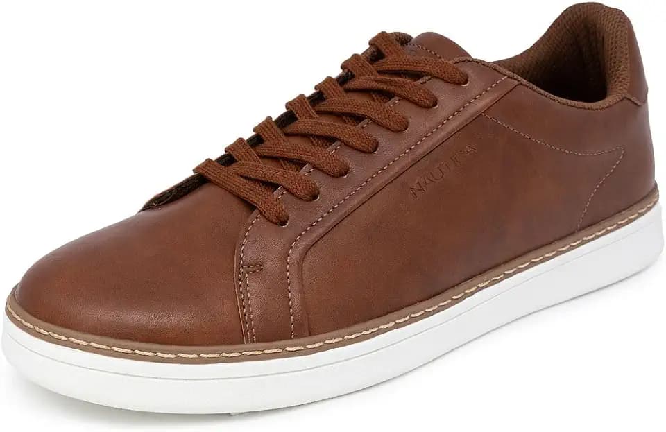 Nautica Men’s Casual Court Fashion Sneakers Classic Low-Top Lace-Up Shoes Comfortable Everyday Walking Style with Durable Outsole and Vegan Leather Upper