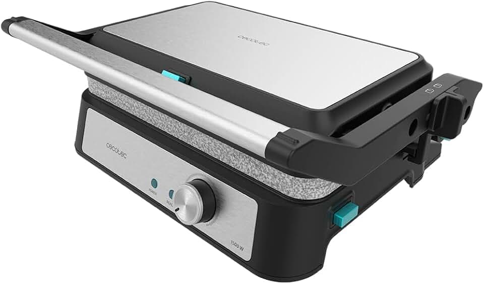 Cecotec Elektrischer Grill Rock'n Grill 1500 Take&Clean Stone. 1500 W, RockStone-Beschichtung, abnehmbare und spülmaschinenfeste Platten, 180º Öffnung, schwimmende obere Platte