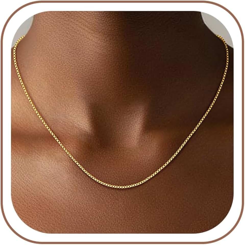 Gold Chain for Women,18K Gold 925 Sterling Silver 1.2mm Box Chain