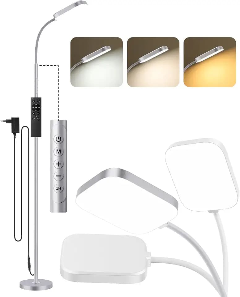 LED Stehlampe Dimmbar 18W 1850LM, Leselampe Stehend mit Fernbedienung, Stehleuchte Wohnzimmer Extra Hell, 3000K-6500K Tageslichtlampe, Stufenlos Dimmbar, Augenschonend, Modernes Design
