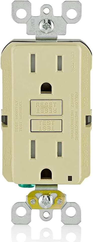 Leviton Slim GFCI Outlet, Tamper-Resistant, 15 Amp, GFTR1-I, Ivory