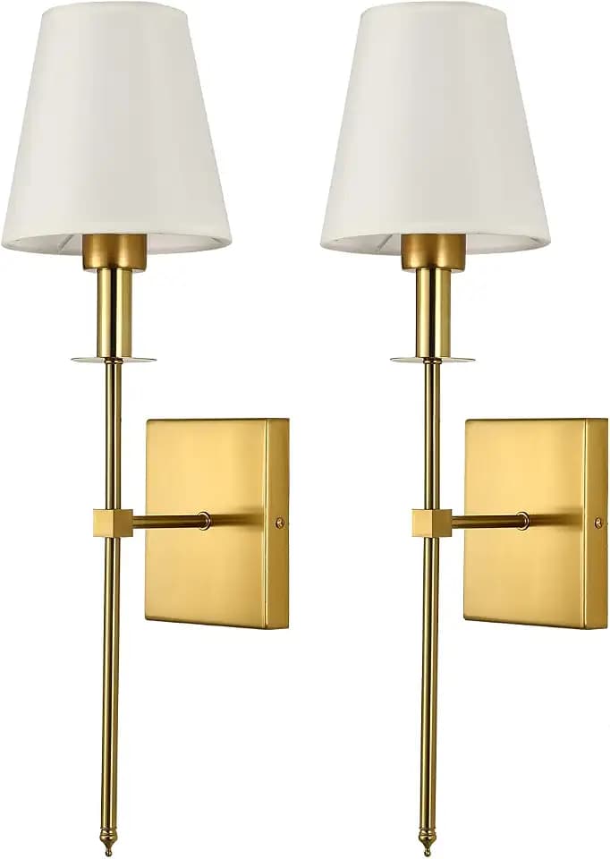 Retro Gold Wall Mounted Bedside Lamps Sconces Lighting Wall Lamps for Bedrooms Set of 2 with Fabric Shade for Bedroom Living Room Corridor Kitchen